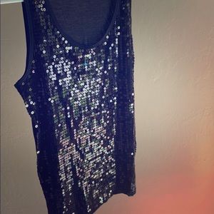 LIKE NEW! Micheal Kors sequin tank top/black CHIC!